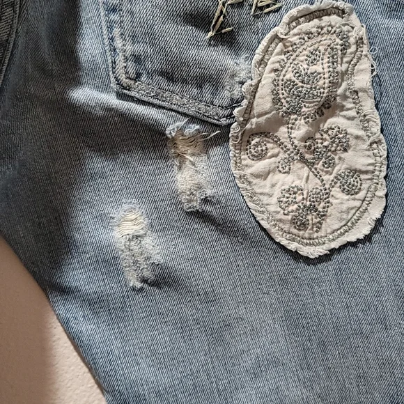 Miss Me Marilyn 26 Bootcut Patchwork Boho Cottagecore Indie Distressed Blue Jean - Picture 5 of 16